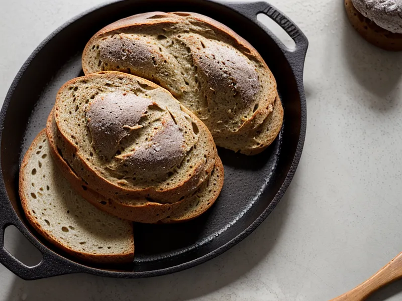 Close-up of sourdough dough on the shallow base of a Challenger Breadware pan.