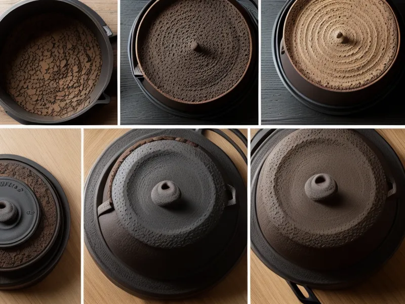 Comparison of a heavy cast iron bread pan lid and a ceramic claypot.