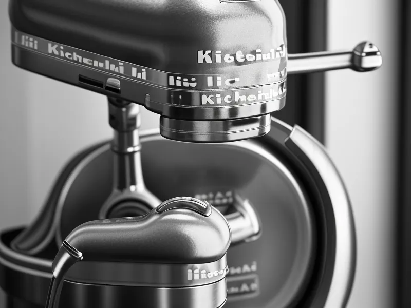 Detail shot of the KitchenAid attachment hub being secured before slicing vegetables