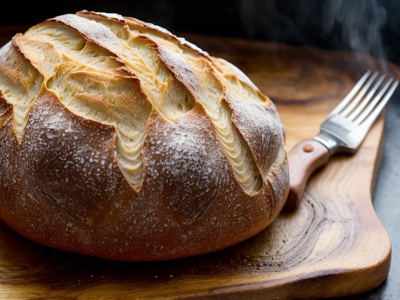 Fresh sourdough bread resting on a Challenger Breadware cast iron pan