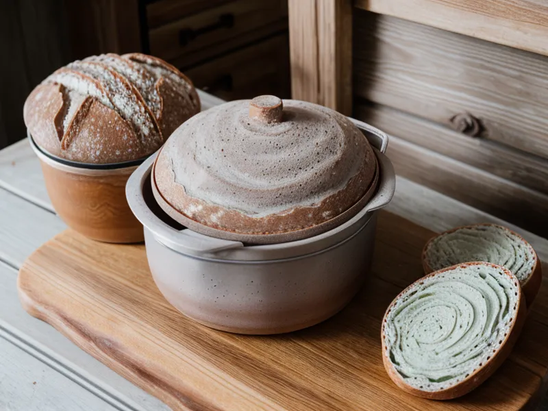 Sourdough dough proofing in a Magnifique claypot, a stainless steel mixing bowl alternative for home baking