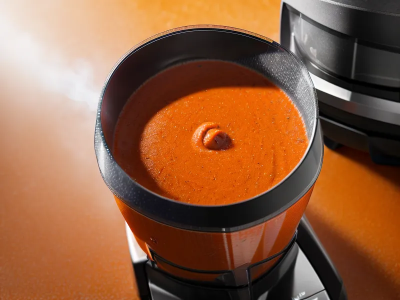 Using the Vitamix tamper to blend thick roasted red pepper soup