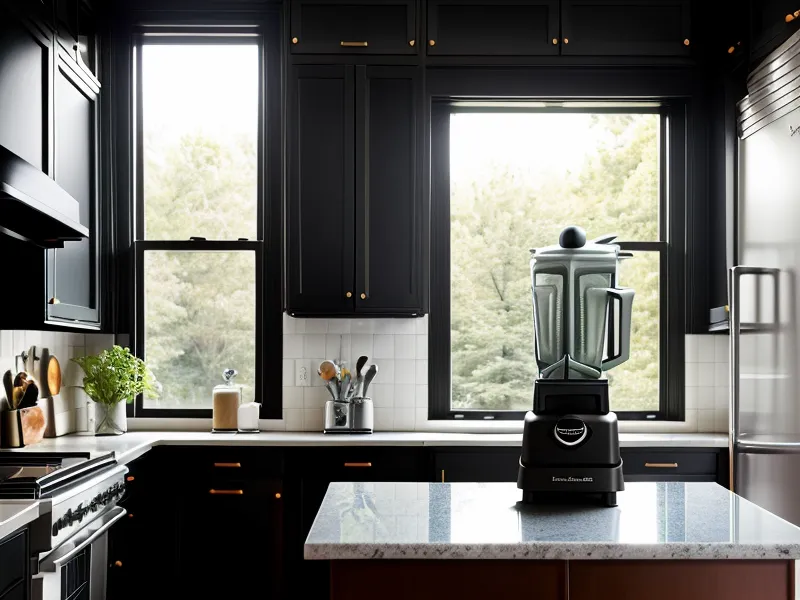 Vitamix Ascent blender stored under low kitchen cabinets showing height clearance